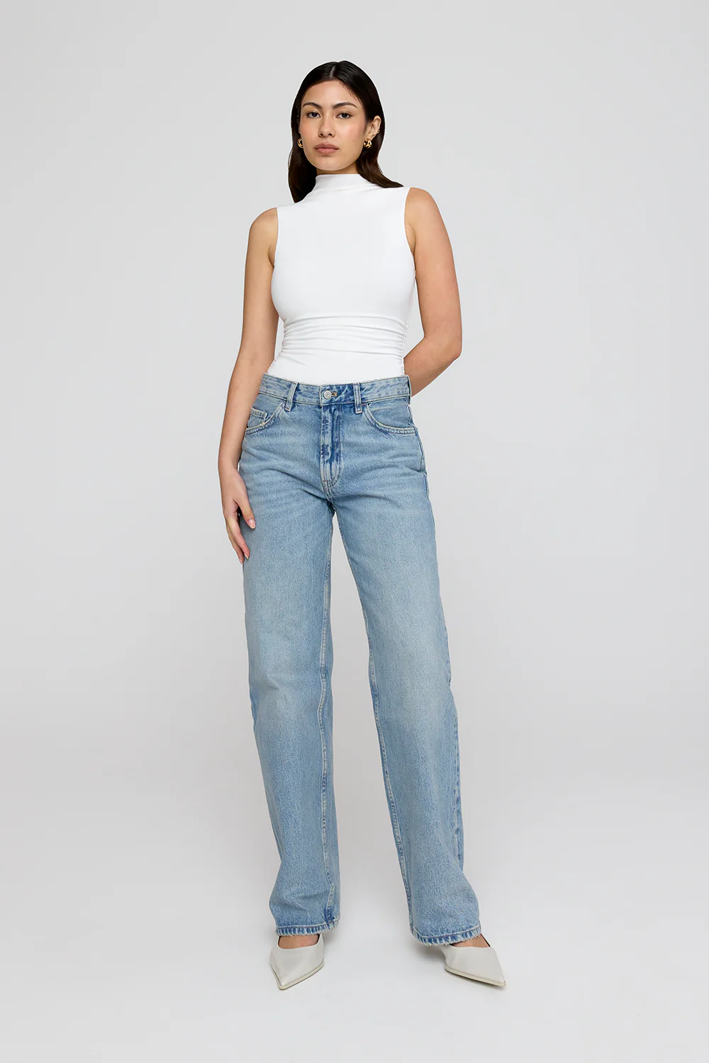 365 Ruched Side Mock Neck Top - Coconut Milk - Image 4