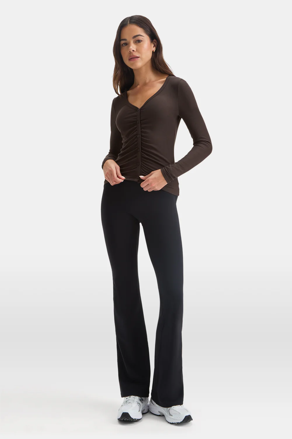 365 Sculpting Lounge Gathered Button Up Cardigan - Espresso - Image 6