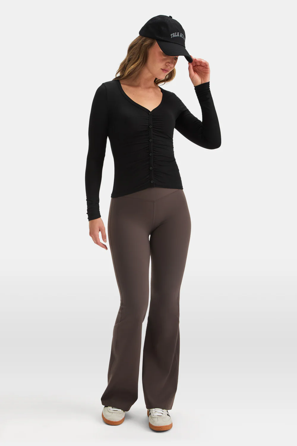 365 Sculpting Lounge Gathered Button Up Cardigan - Shadow Black - Image 3