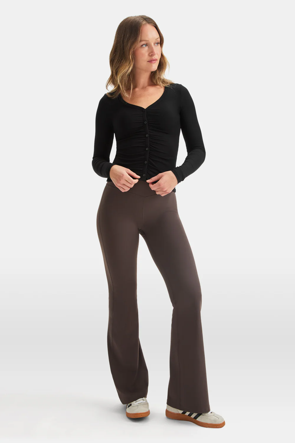 365 Sculpting Lounge Gathered Button Up Cardigan - Shadow Black - Image 5