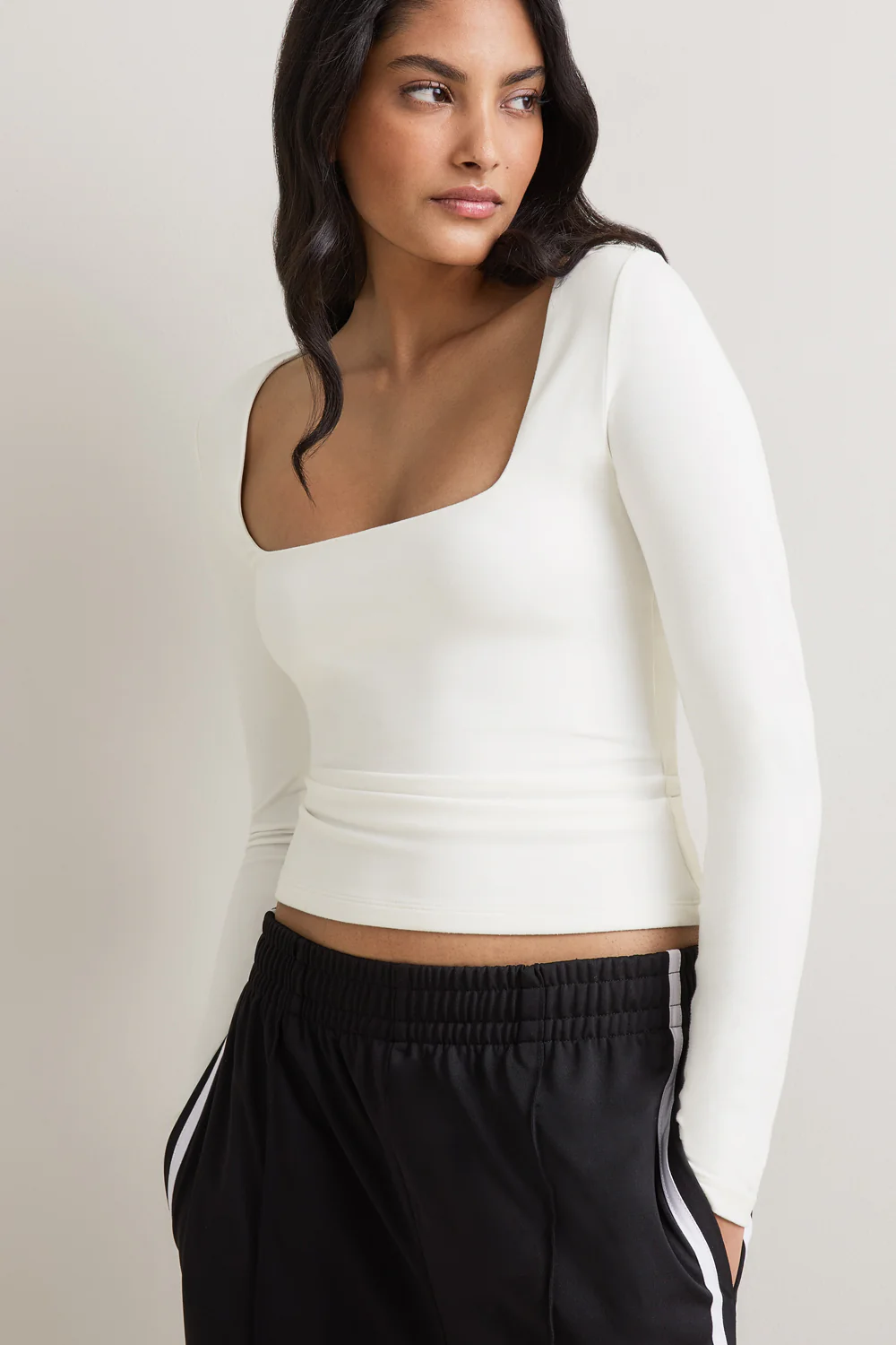 365 Square Neck Long Sleeve Top - Coconut Milk - Image 3