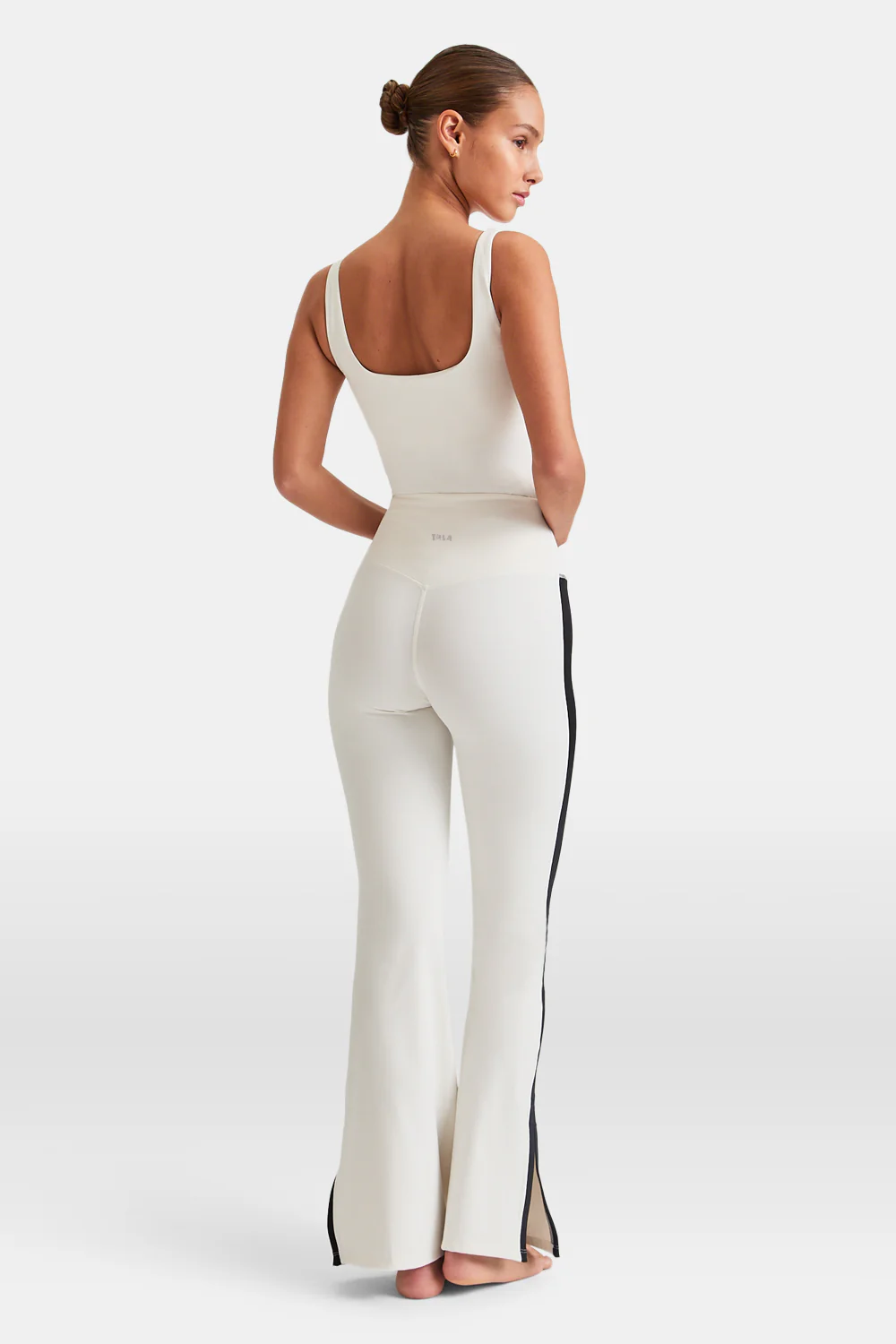 DayFlex Contrast Stripe Side Split Flared Yoga Pant No Front Seam - Ivory And Shadow Black - Image 4