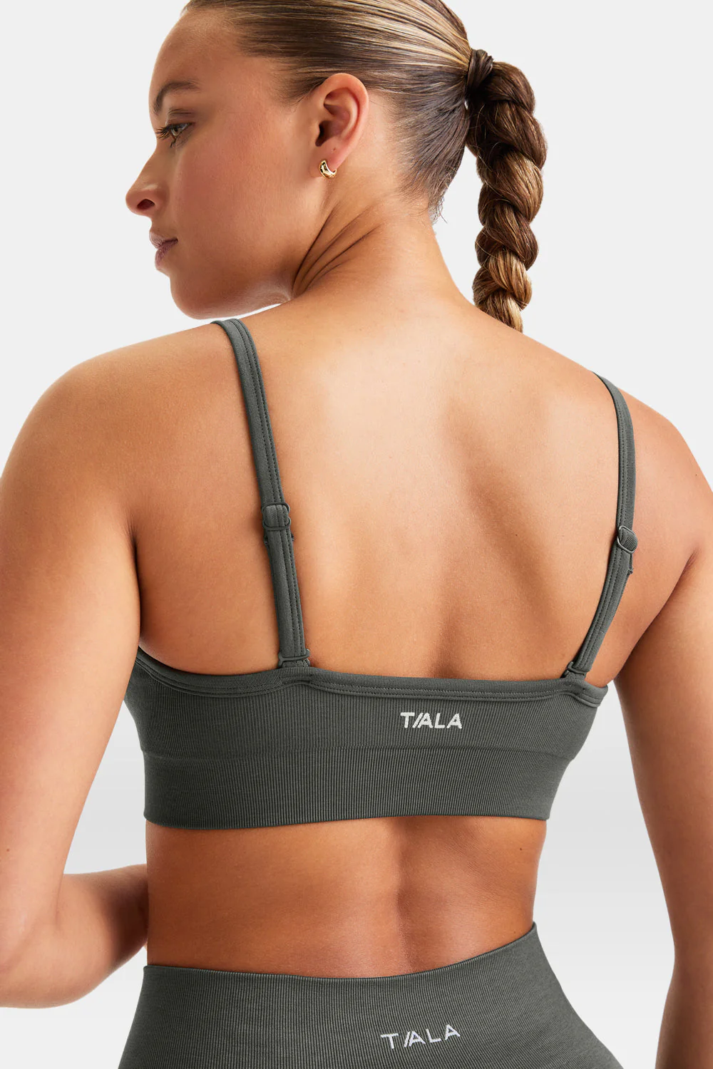 Sculpt Seamless Bandeau Sports Bra - Dark Olive Marl - Image 4