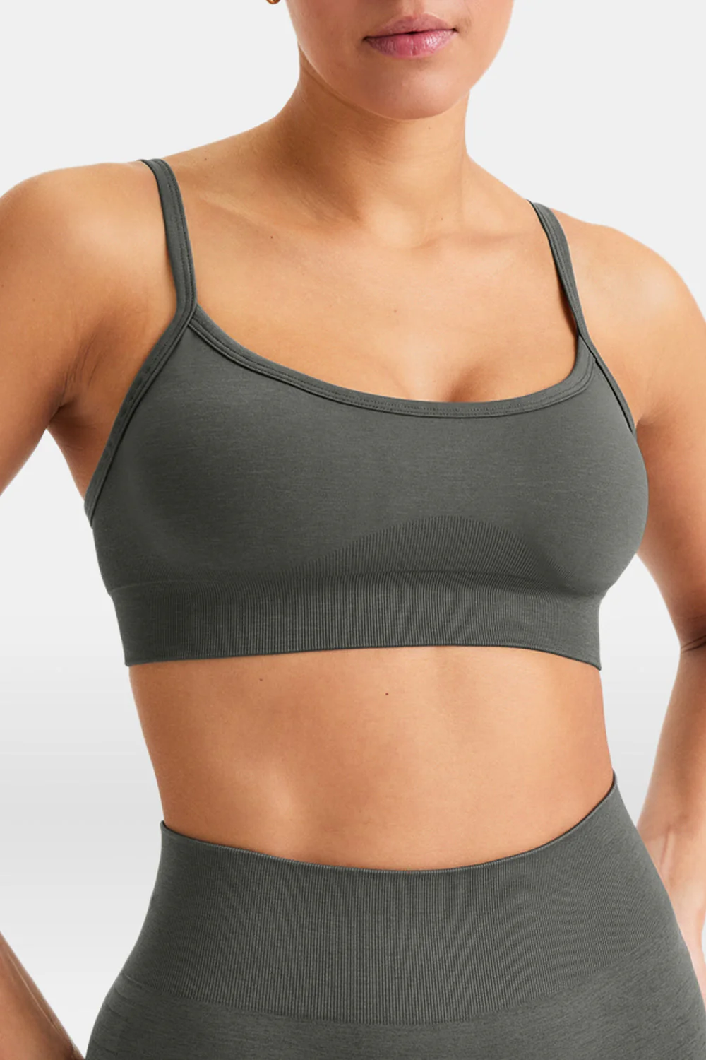 Sculpt Seamless Bandeau Sports Bra - Dark Olive Marl - Image 5