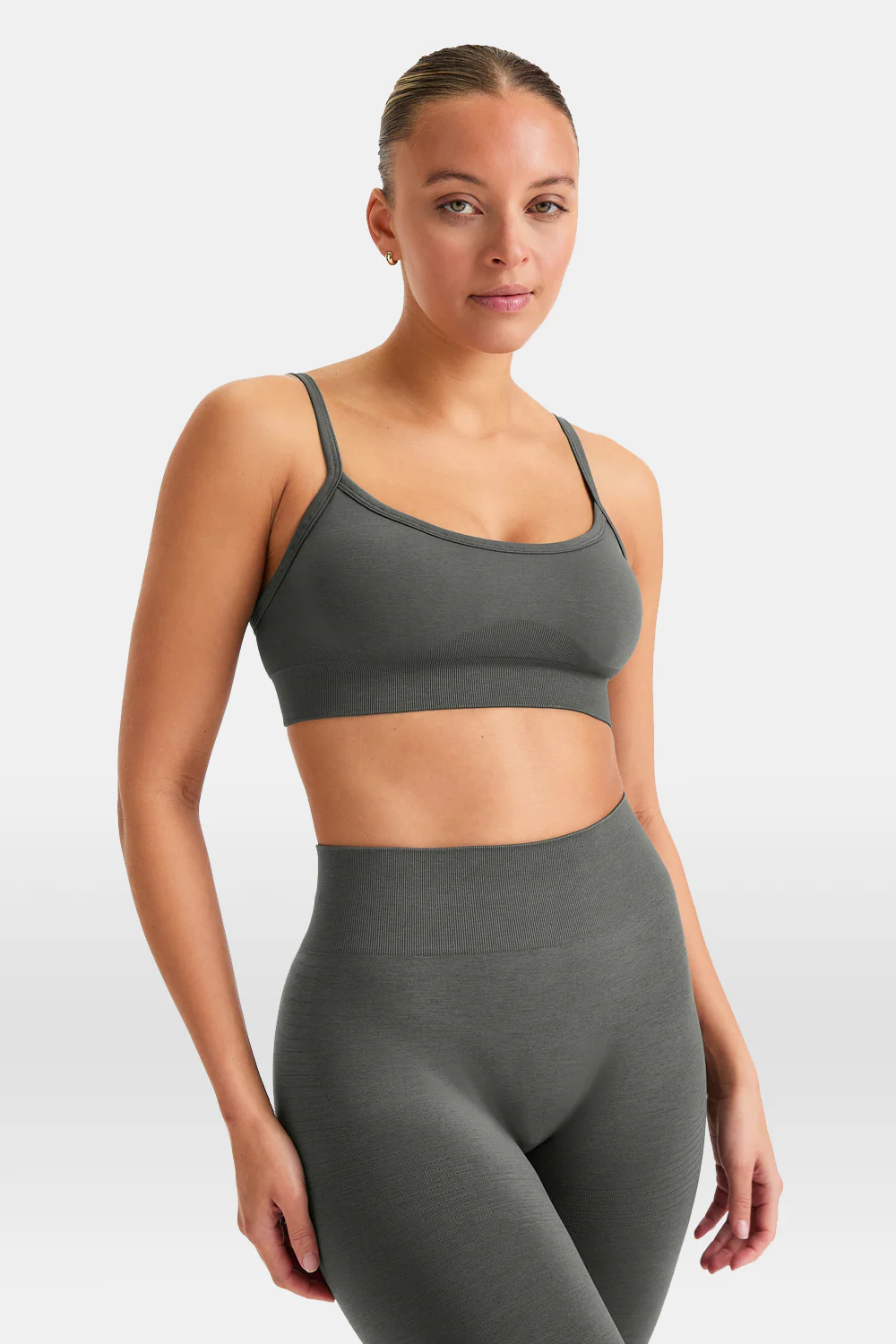 Sculpt Seamless Bandeau Sports Bra - Dark Olive Marl - Image 7