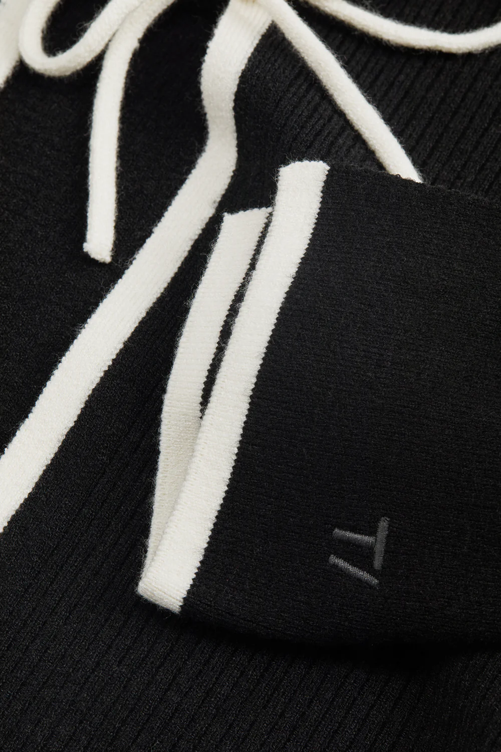 Slim Fit Long Sleeve Ribbed Knit Tie Top - Black And Buttermilk - Image 6